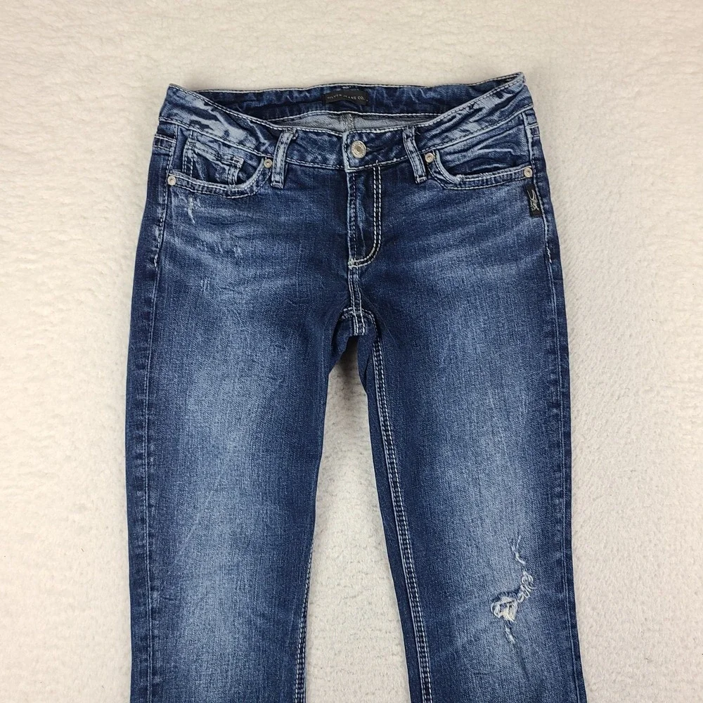 Silver Jeans Womens 28x29 Blue Elyse Skinny Distress Dark Wash Denim